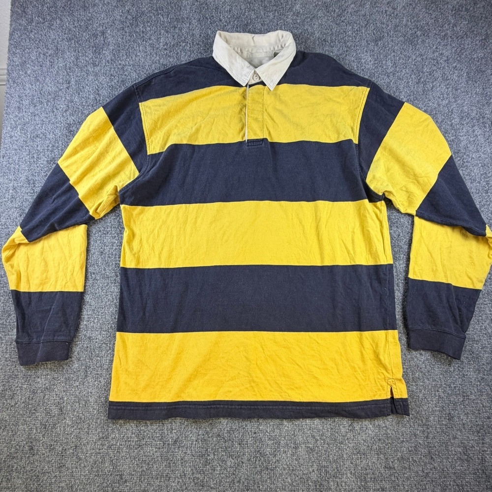 Vintage Striped Long Sleeve Rugby Shirt XL Navy Yellow Haggar